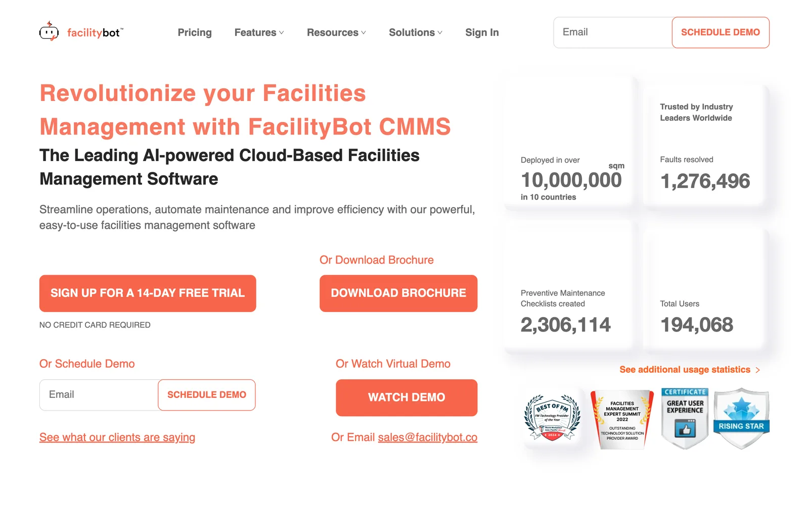 The landing page at facilitybot.co.